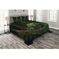 thumbnail image 1 of Ambesonne Green Quilted Bedspread Set 3 Pcs, Surreal Forest House, Queen Size, Hunter Green Army Green, 1 of 3