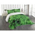thumbnail image 1 of Ambesonne Green Quilted Bedspread Set 3 Pcs, Triangles Abstract Mosaic, King Size, Dark Green Pale Green, 1 of 5
