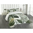 thumbnail image 1 of Ambesonne Green Quilted Bedspread Set 3 Pcs, Tropical Nature Design Leaves, Queen Size, Emerald Ivory Pale Brown, 1 of 4