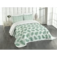 thumbnail image 1 of Ambesonne Green Quilted Bedspread Set 3 Pcs, Watercolor Tropical Palm, Queen Size, Forest Green White, 1 of 5