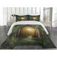 thumbnail image 1 of Ambesonne Green Quilted Coverlet 3 Pcs, Mystic Vivid Sun Beams, King Size, Green and Brown, 1 of 4
