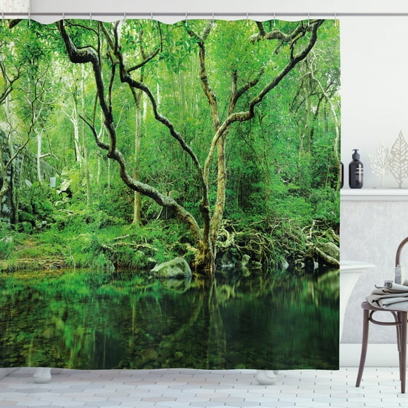Ambesonne Green Shower Curtain, Nature Theme Jungle, 69"Wx75"L, Forest Green Dark Brown