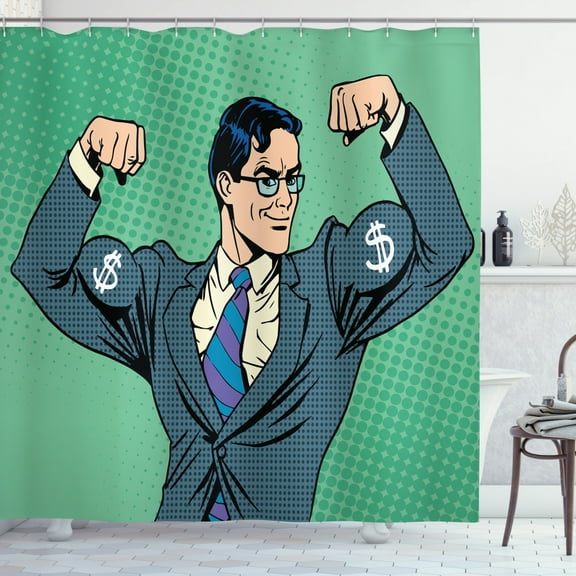 Ambesonne Green Shower Curtain, Pop Art Retro Man, 69"Wx84"L, Petrol Blue Fern Green
