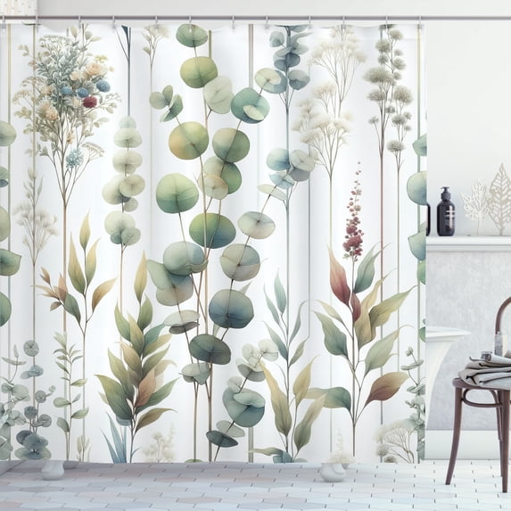 Ambesonne Green Shower Curtain, Watercolor Look Urban Jungle, 69"Wx84"L, Slate Brown White Khaki