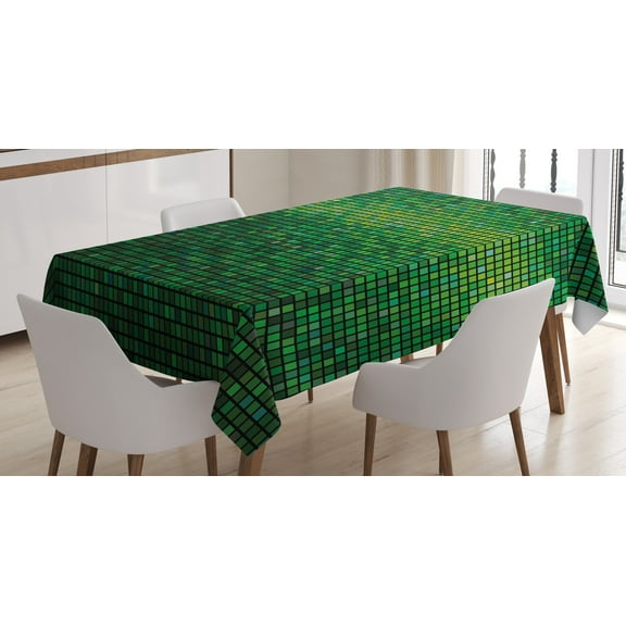Ambesonne Green Tablecloth Rectangular Table Cover, Digital Mosaic Pixel Grid, 60"x84", Green