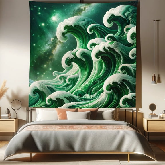Ambesonne Green Tapestry Queen Size, Marble Print Waves Galaxy Sky, 88"x88", Dark Teal
