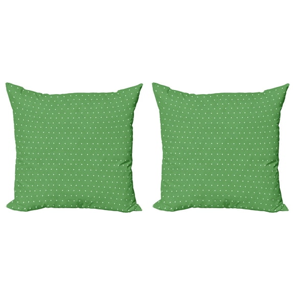Ambesonne Green Throw Pillow Cover 2 Pack, 60s Retro Vintage Dots, 20", Green and White