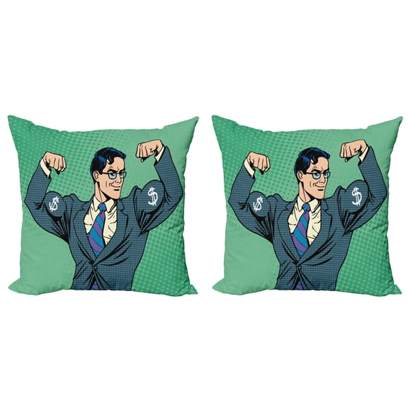 Ambesonne Green Throw Pillow Cover 2 Pack, Pop Art Retro Man, 18", Petrol Blue Fern Green