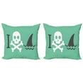thumbnail image 1 of Ambesonne Green Throw Pillow Cover 2 Pack, Skull Shark Marine Words, 18", Green White, 1 of 2