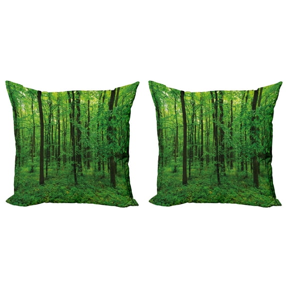 Ambesonne Green Throw Pillow Cover 2 Pack, Spring Forest Bush Rural, 20", Green