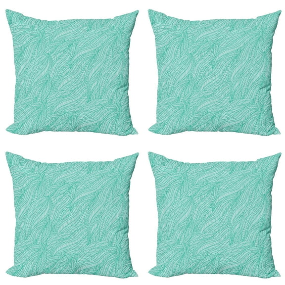 Ambesonne Green Throw Pillow Cover 4 Pack, Abstract Doodle Leaves, 20", Green