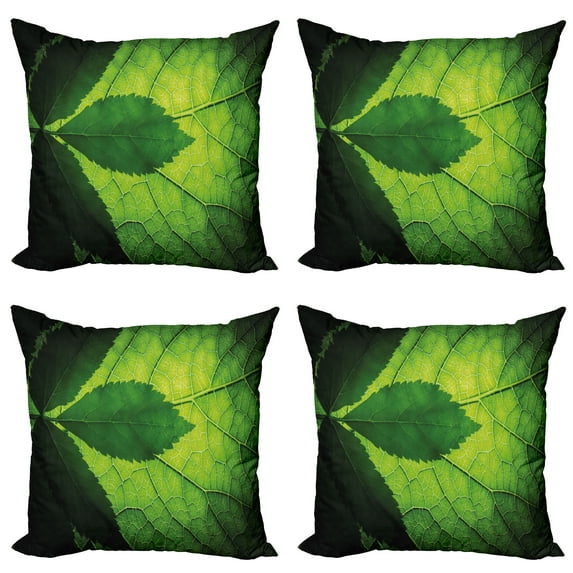 Ambesonne Green Throw Pillow Cover 4 Pack, Brazilian Tree Leaf Eco, 18", Olive and Dark Green