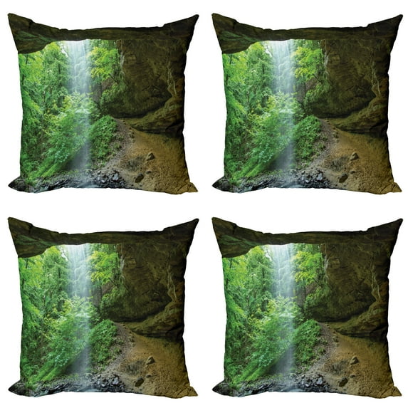 Ambesonne Green Throw Pillow Cover 4 Pack, Canyon Michigan Caves, 18", Army and Fern Green