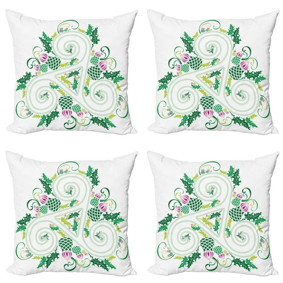 Ambesonne Green Throw Pillow Cover 4 Pack, Celtic Curved Lines Art, 20", Green Pink