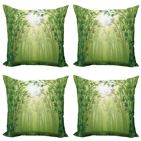 Ambesonne Green Throw Pillow Cover 4 Pack, Exotic Trees in Forest Theme, 18", Green