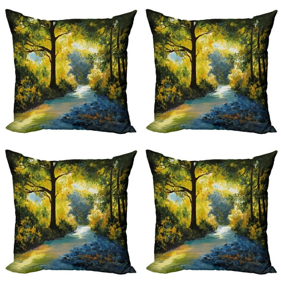 Ambesonne Green Throw Pillow Cover 4 Pack, Nature Forest Meadows, 16", Avocado Green Fern Green