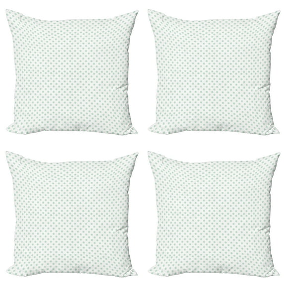 Ambesonne Green Throw Pillow Cover 4 Pack, Pastel Polka Dots, 20", Mint Green White