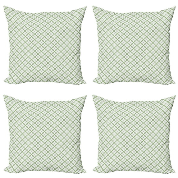 Ambesonne Green Throw Pillow Cover 4 Pack, Retro Square Shapes Tile, 16", Pistachio Green White
