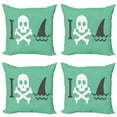 thumbnail image 1 of Ambesonne Green Throw Pillow Cover 4 Pack, Skull Shark Marine Words, 24", Green White, 1 of 5