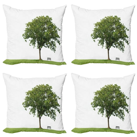 Ambesonne Green Throw Pillow Cover 4 Pack, Solitude Bench Nobody, 16", Green White