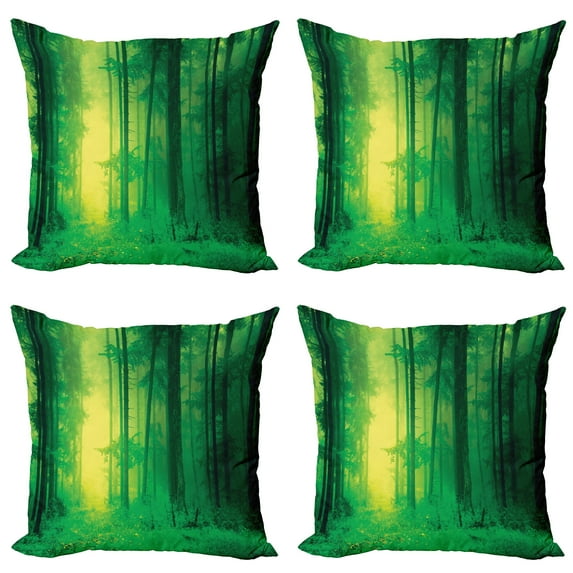 Ambesonne Green Throw Pillow Cover 4 Pack, Springtime Forest, 18", Green