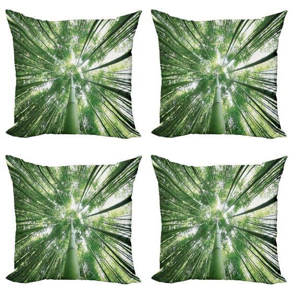 Ambesonne Green Throw Pillow Cover 4 Pack, Tropic Rain Forest and Sky, 24", Green