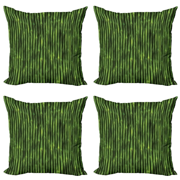 Ambesonne Green Throw Pillow Cover 4 Pack, Tropical Ornament Closeup, 18", Fern Green