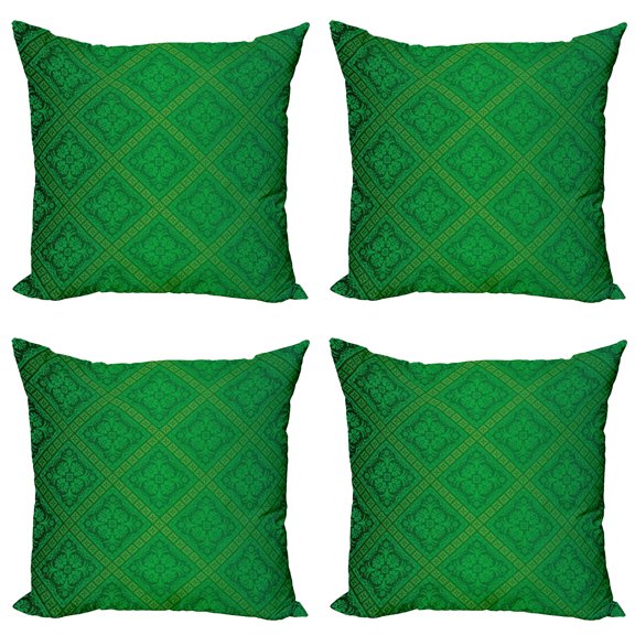 Ambesonne Green Throw Pillow Cover 4 Pack, Vector Foliage Pattern, 16", Forest Green