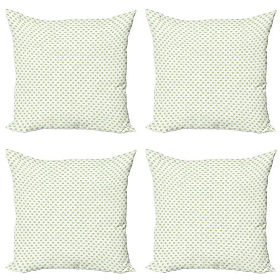 Ambesonne Green Throw Pillow Cover 4 Pack, Vintage Retro Polka Dots, 24", Pale Green and White