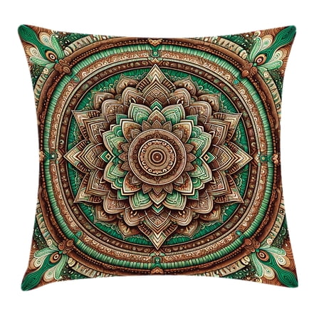 Ambesonne Green Throw Pillow Cushion Cover, Bicolor Folk Mandala Ethnic, 16" X 16", Chestnut Brown