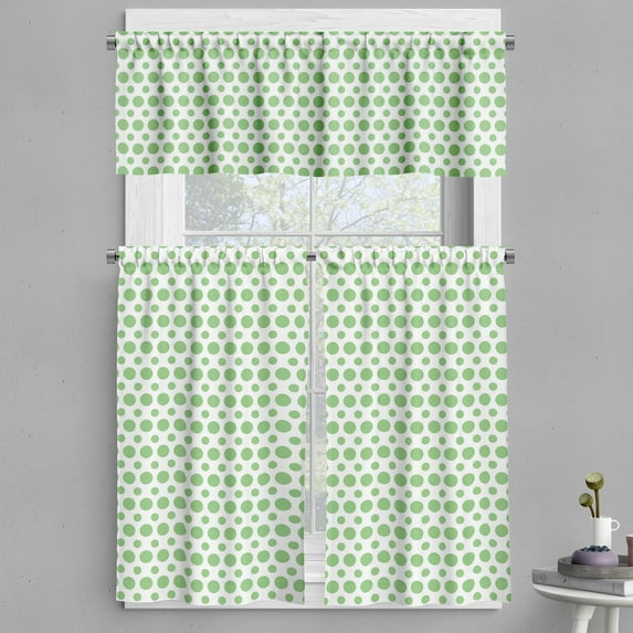 Ambesonne Green Valance & Curtain, Pop Art Retro Style Dots, 55"x30", Fern Green and White