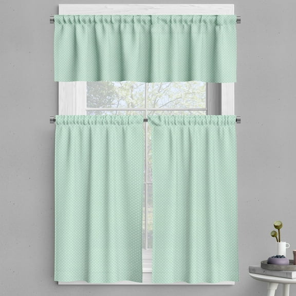 Ambesonne Green Valance & Curtain, Retro Little Polka Dots, 55"x45", Mint Green White