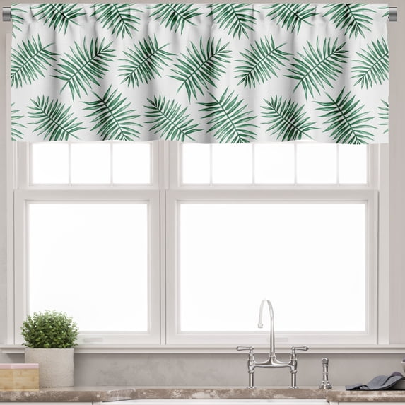 Ambesonne Green Valance Pack of 2, Watercolor Tropical Palm, 54"X18", Forest Green White