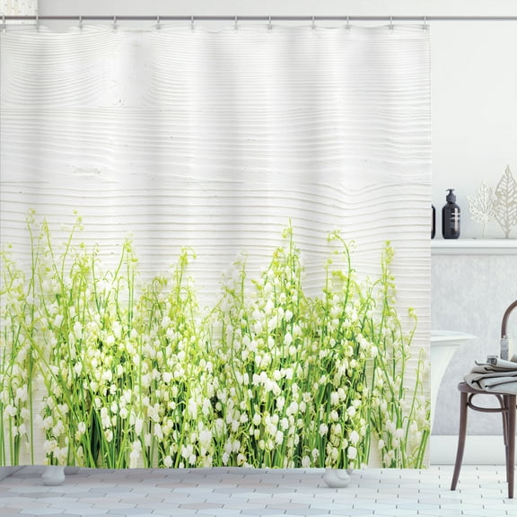 Ambesonne Green White Shower Curtain, Lily of the Valley Art, 69"Wx75"L, Coconut