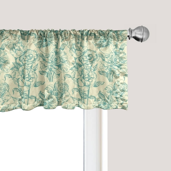 Ambesonne Green Window Valance, Botanical Floral Vintage, 54" X 18", Cream Pale Blue