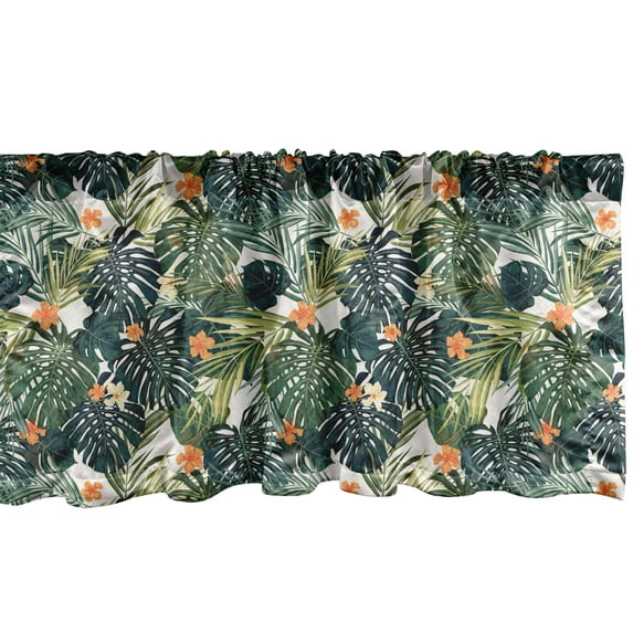 Ambesonne Green Window Valance, Hawaiian Tropical Flora, 42" x 18", Green Dark Teal Orange