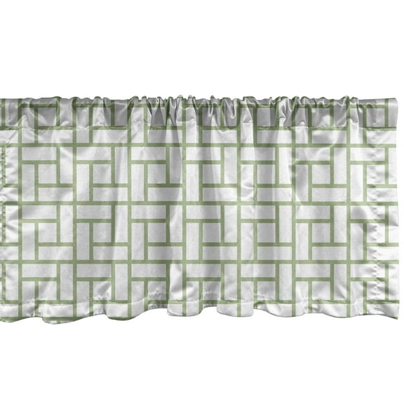 Ambesonne Green Window Valance, Maze Shaped Squares Lines, 54" X 12", Pistachio Green White