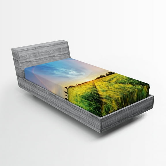 Ambesonne Green Yellow Fitted Sheet, Wheat Field Nature, Twin Size, Green Yellow