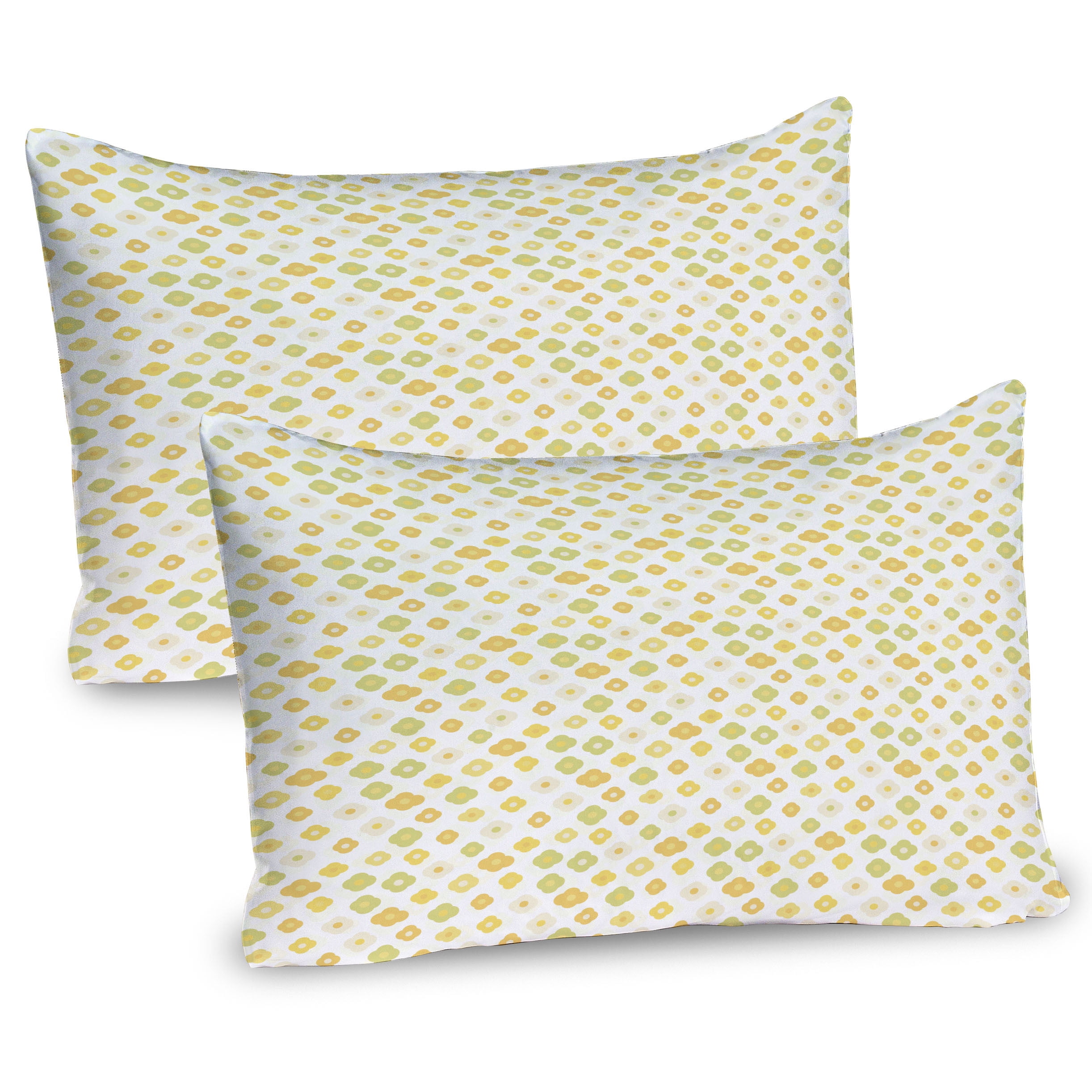 Pale Green Yellow Floral Microfiber Pillow Shams, Standard/Queen, 2 Pack