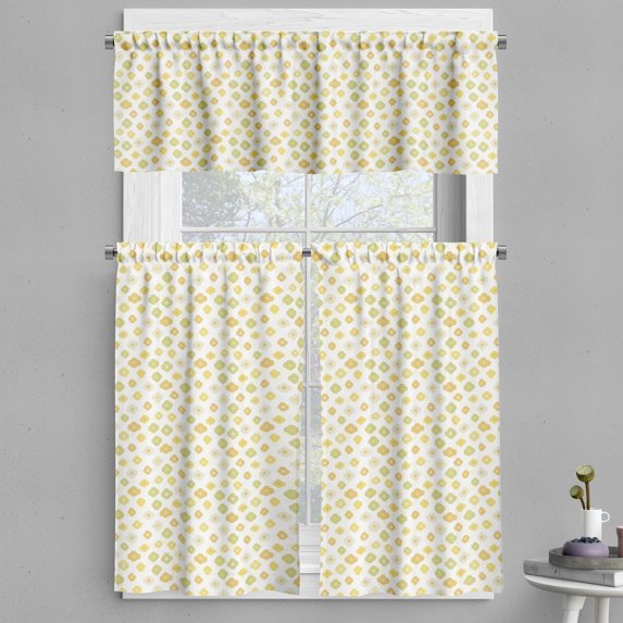 Ambesonne Green Yellow Valance & Curtain, Flowers Daisies, 55"x36", Pale Green Yellow