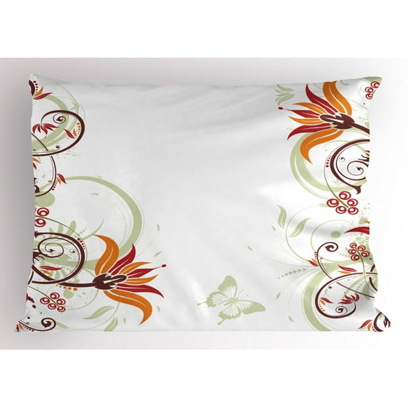 Ambesonne Green and Brown Pillow Sham, Flora and Fauna, 26" X 20", Multicolor