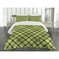 thumbnail image 1 of Ambesonne Green and Brown Quilted Bedspread Set 3 Pcs, Diagonal Tartan, Queen Size, Fern Green Brown, 1 of 5