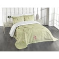 thumbnail image 1 of Ambesonne Green and Brown Quilted Bedspread Set 3 Pcs, Swirls Lines Petal, Queen Size, Pale Green Brown Pink, 1 of 5