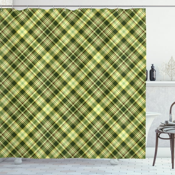 Ambesonne Green and Brown Shower Curtain, Diagonal Tartan, 69"Wx70"L, Fern Green Brown