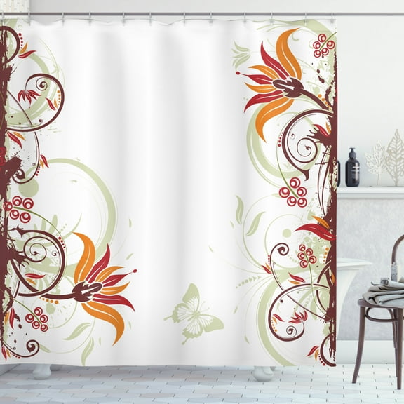 Ambesonne Green and Brown Shower Curtain, Flora and Fauna, 69"Wx70"L, Multicolor