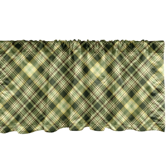 Ambesonne Green and Brown Window Valance, Diagonal Tartan, 54" X 18", Fern Green Brown