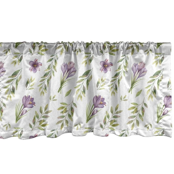 Ambesonne Green and Purple Valance Pack of 2, Pastel Floral Leaf, 54"X12", Mauve Khaki White