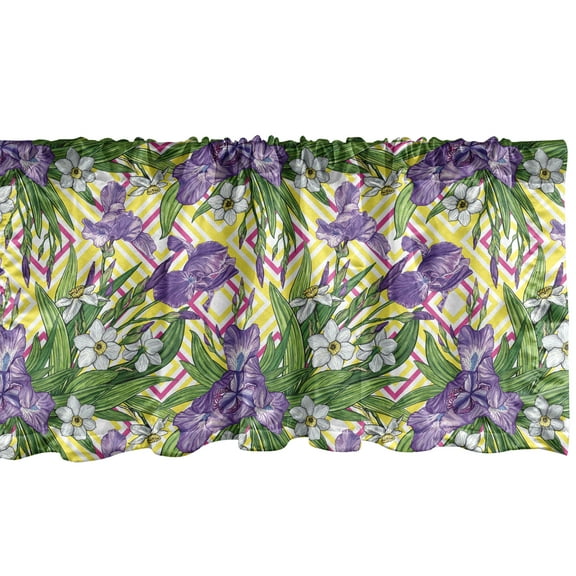 Ambesonne Green and Purple Window Valance, Iris and Narcissus, 54" X 18", Multicolor