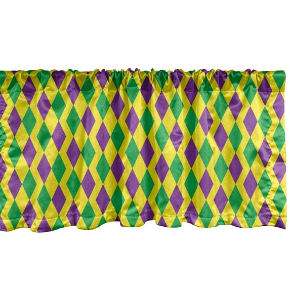 Ambesonne Green and Purple Window Valance, Mardi Gras Rhombs, 54" X 18", Yellow Violet and Green