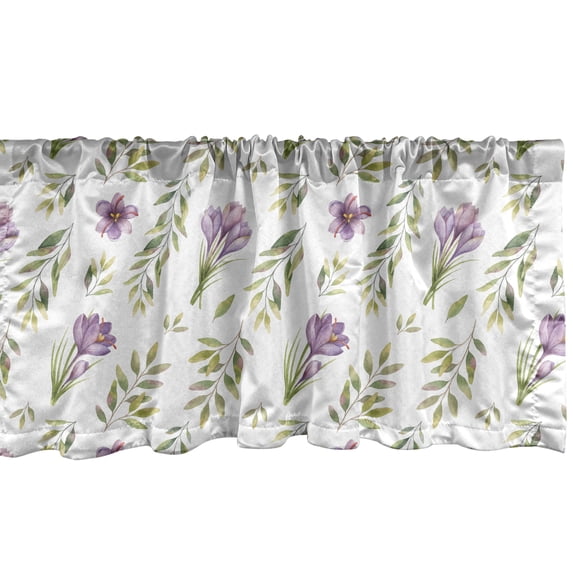 Ambesonne Green and Purple Window Valance, Pastel Floral Leaf, 54" X 18", Mauve Khaki White